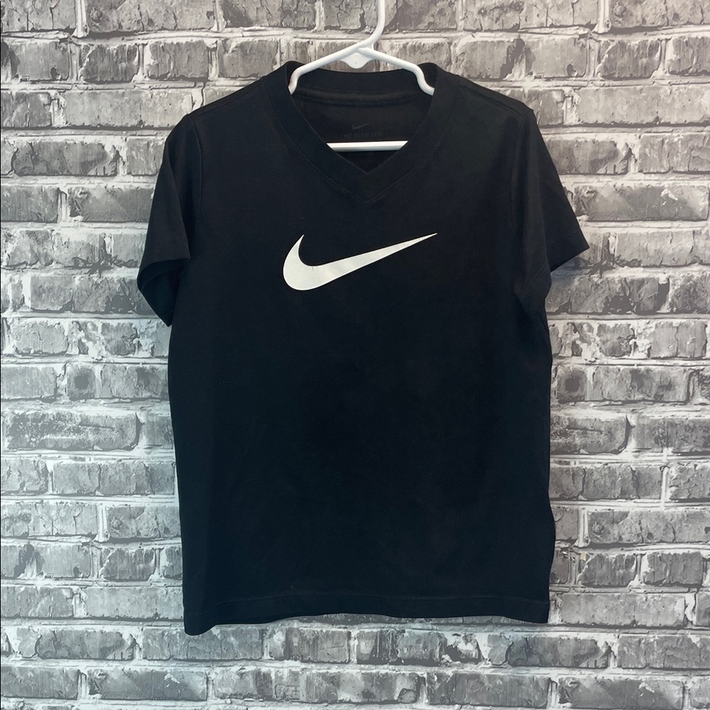 Kids Nike Black Short Sleeve
V-Neck Tee with White Swoosh